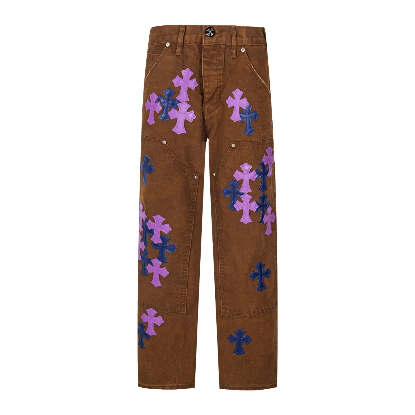 P290 Chrome Hearts Chrome Hearts brown logging purple multi-leather jeans Multi-leather standard work jeans pants CH jeans need to be washed and then disassembled and hand-stitched with sheepskin cross leather and then spliced to complete. The whole process is too complicated to explain. About Chrome Hearts This is an extremely luxurious fashion brand that can also be called the nobility of the high street. It has always been an exclusive brand for some hipsters or rich second generations. Compared with ordinary high streets, it is more luxurious and noble. Compared with luxury brands, it has a more fashionable personality. It has always been a brand that I have a special liking for. Style number: 1786# Color: Brown Size: 28 30 32 34 36
